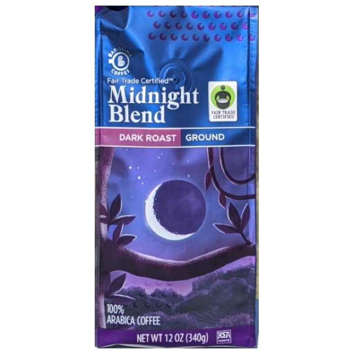 Barissimo Fair Trade Ground Coffee Midnight Blend 12oz (Dark Roast)